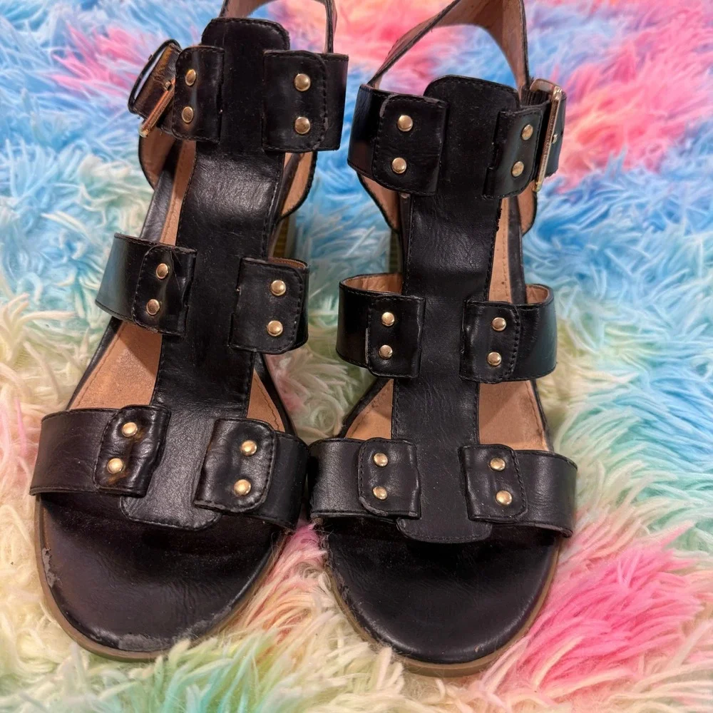 American Eagle Gladiator heels Sandals Womens 7.5 Black Studded Block